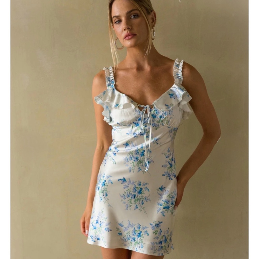 Floral Ruffle Tie-Front Mini Dress 🩵💙